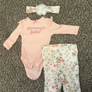 Pink Baby Girl Onesie and Floral Pants Set